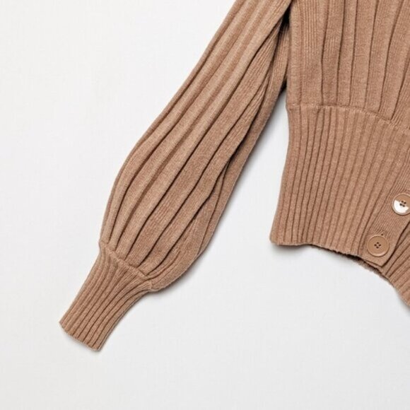 WILFRED Plunge Front Cardigan Wool Sweater Tan Brown xxs ARITZIA - Picture 11 of 14